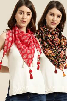Red Floral Scarf & Black Floral Scarf