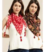Red Floral Scarf & Black Floral Scarf