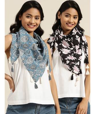 Black Floral Scraf & Blue Floral Scarf 1