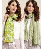 Green Floral & Brown Abstract Print Scarf