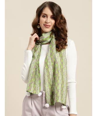 Green Floral & Brown Abstract Print Scarf 2