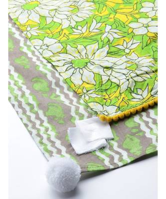 Green Floral & Brown Abstract Print Scarf 4