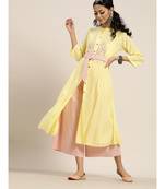 Yellow Front Embroidery A Line Kurta