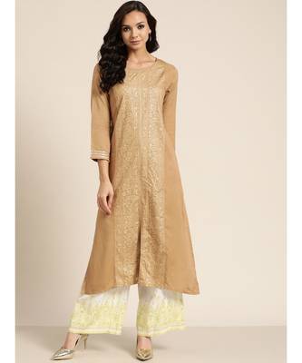 Brown Foil Print Panel Liva Kurta 1