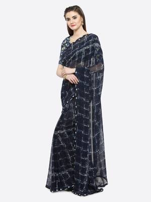 Blue printed georgette saree with blouse 9