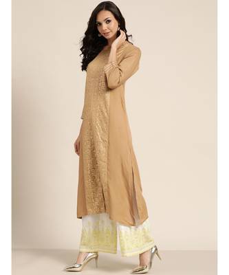 Brown Foil Print Panel Liva Kurta 2