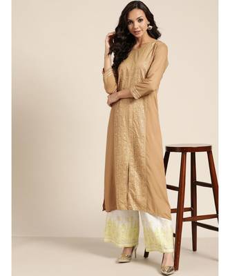 Brown Foil Print Panel Liva Kurta 4
