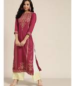 Burgundy Foil Print Liva Kurta