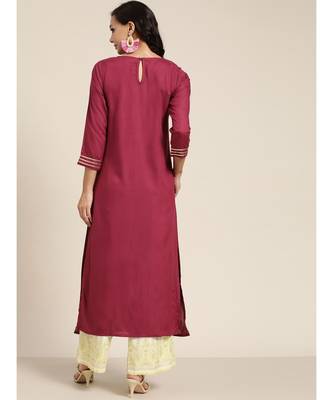 Burgundy Foil Print Liva Kurta 2