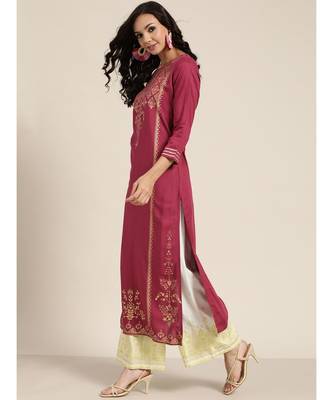 Burgundy Foil Print Liva Kurta 3