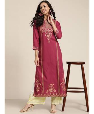 Burgundy Foil Print Liva Kurta 4