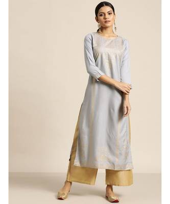 Grey Foil Print Liva Kurta 1