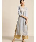 Grey Foil Print Liva Kurta