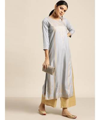 Grey Foil Print Liva Kurta 4