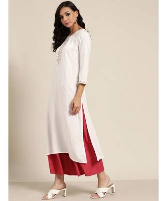 White Zari Embroidered Liva Kurta 2