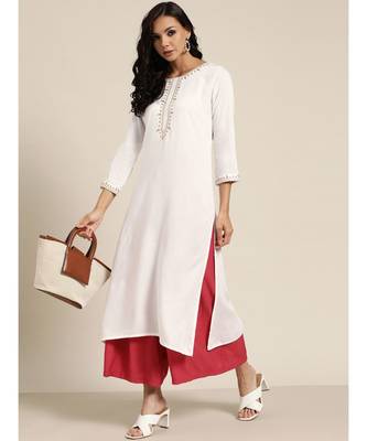 White Zari Embroidered Liva Kurta 4