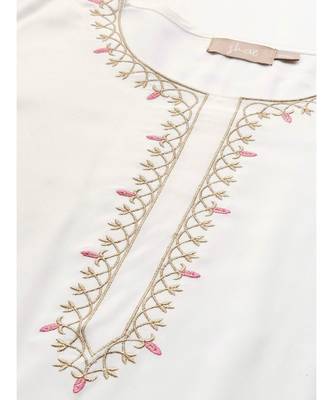 White Zari Embroidered Liva Kurta 5