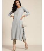 Grey Zari Embroidered Liva Kurta