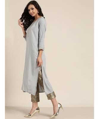 Grey Zari Embroidered Liva Kurta 2