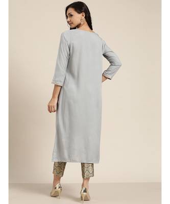 Grey Zari Embroidered Liva Kurta 3