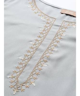 Grey Zari Embroidered Liva Kurta 5
