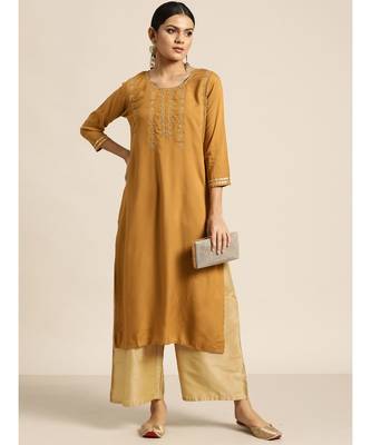Mustard Zari Embroidered Liva Kurta 1