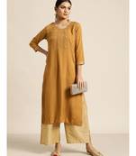 Mustard Zari Embroidered Liva Kurta