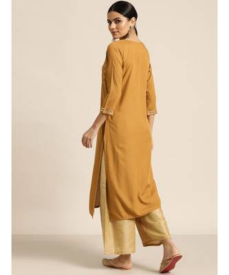 Mustard Zari Embroidered Liva Kurta 3
