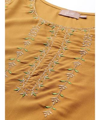Mustard Zari Embroidered Liva Kurta 5