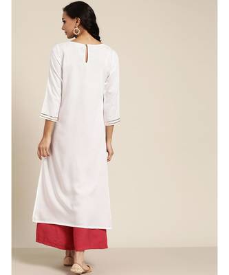 White Bodice Zari Embroidered Liva Kurta 3