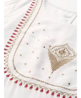 White Bodice Zari Embroidered Liva Kurta 5