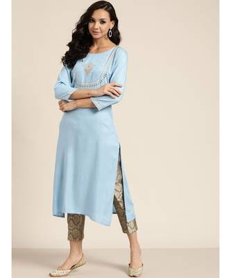 Sea Green Bodice Zari Embroidered Liva Kurta 1