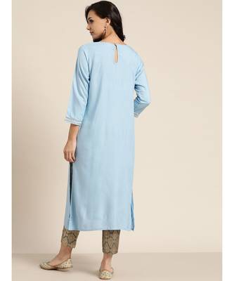 Sea Green Bodice Zari Embroidered Liva Kurta 3