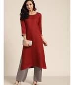 Maroon Zari Embroidered Liva Kurta