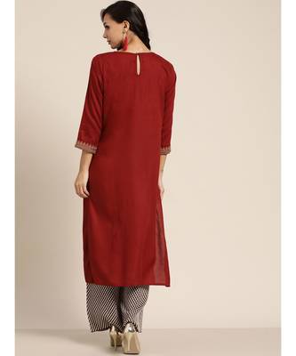 Maroon Zari Embroidered Liva Kurta 3