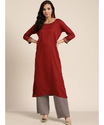 Maroon Zari Embroidered Liva Kurta 4