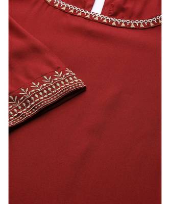 Maroon Zari Embroidered Liva Kurta 5