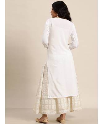White Sleeve Embroidered Liva Kurta 3
