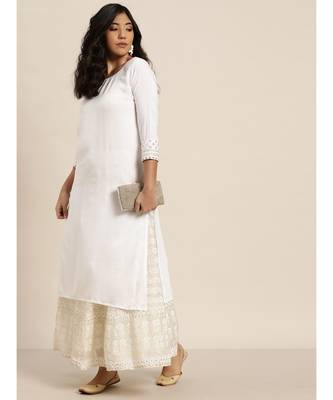 White Sleeve Embroidered Liva Kurta 4