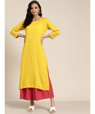 Yellow Sleeve Embroidered Liva Kurta 1