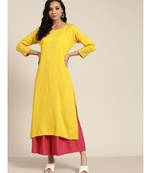 Yellow Sleeve Embroidered Liva Kurta