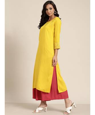 Yellow Sleeve Embroidered Liva Kurta 2