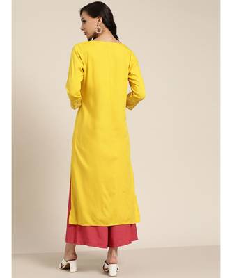 Yellow Sleeve Embroidered Liva Kurta 3