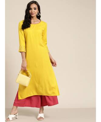 Yellow Sleeve Embroidered Liva Kurta 4