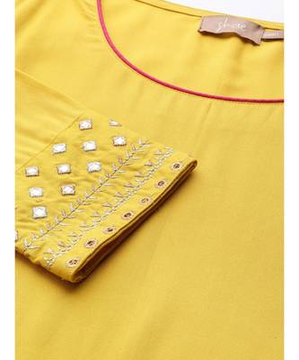Yellow Sleeve Embroidered Liva Kurta 5