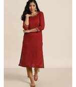 Maroon Neck Zari Embroidered Liva Kurta