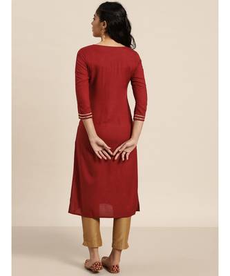 Maroon Neck Zari Embroidered Liva Kurta 3