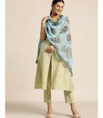 Green Kurta and Pants With Floral Chiffon Dupatta