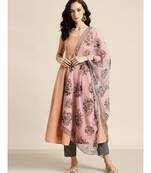 Pink Anarkali Kurta and Pants With Floral Chiffon Dupatta