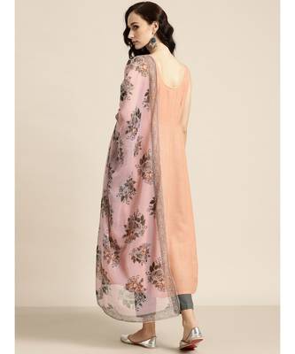Pink Anarkali Kurta and Pants With Floral Chiffon Dupatta 3